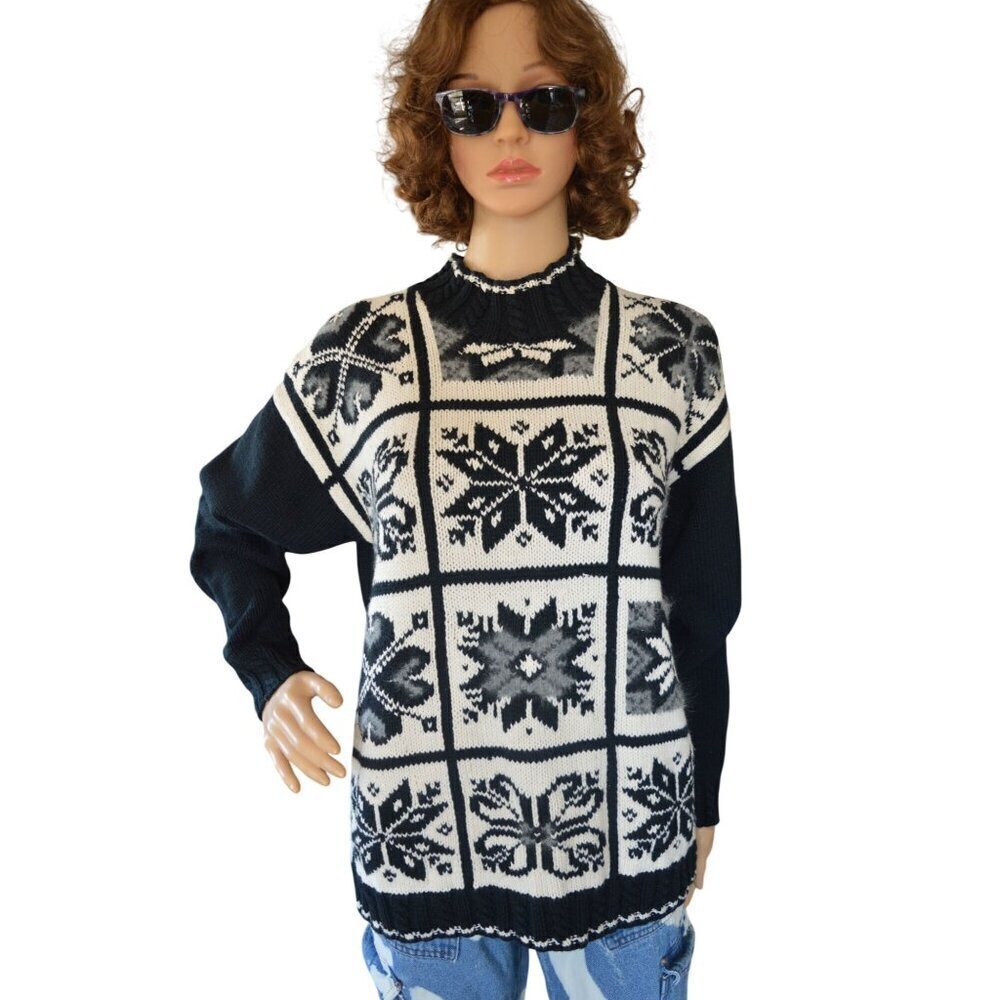 Vintage Handknit Marisa Christina Nordic Fair Isle Mock Neck Sweater Estimated M